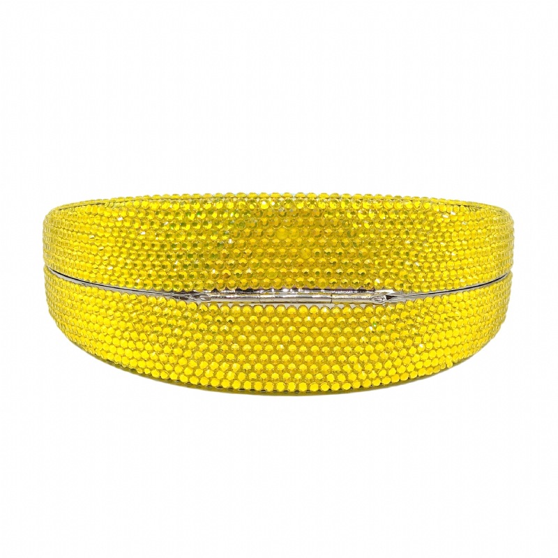 Túi clutch nữ đính đá hình quả chanh, hộp cứng kim cương đáy phẳng, kèm dây xích 48 cm — Màu vàng chi tiết 5