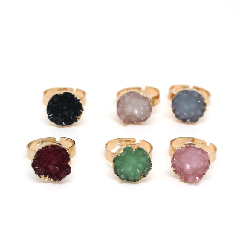 Newimitation Natural Stone Ring Round Irregular Ring Resin Adjustable Ring Wholesale Nihaojewelry display picture 2