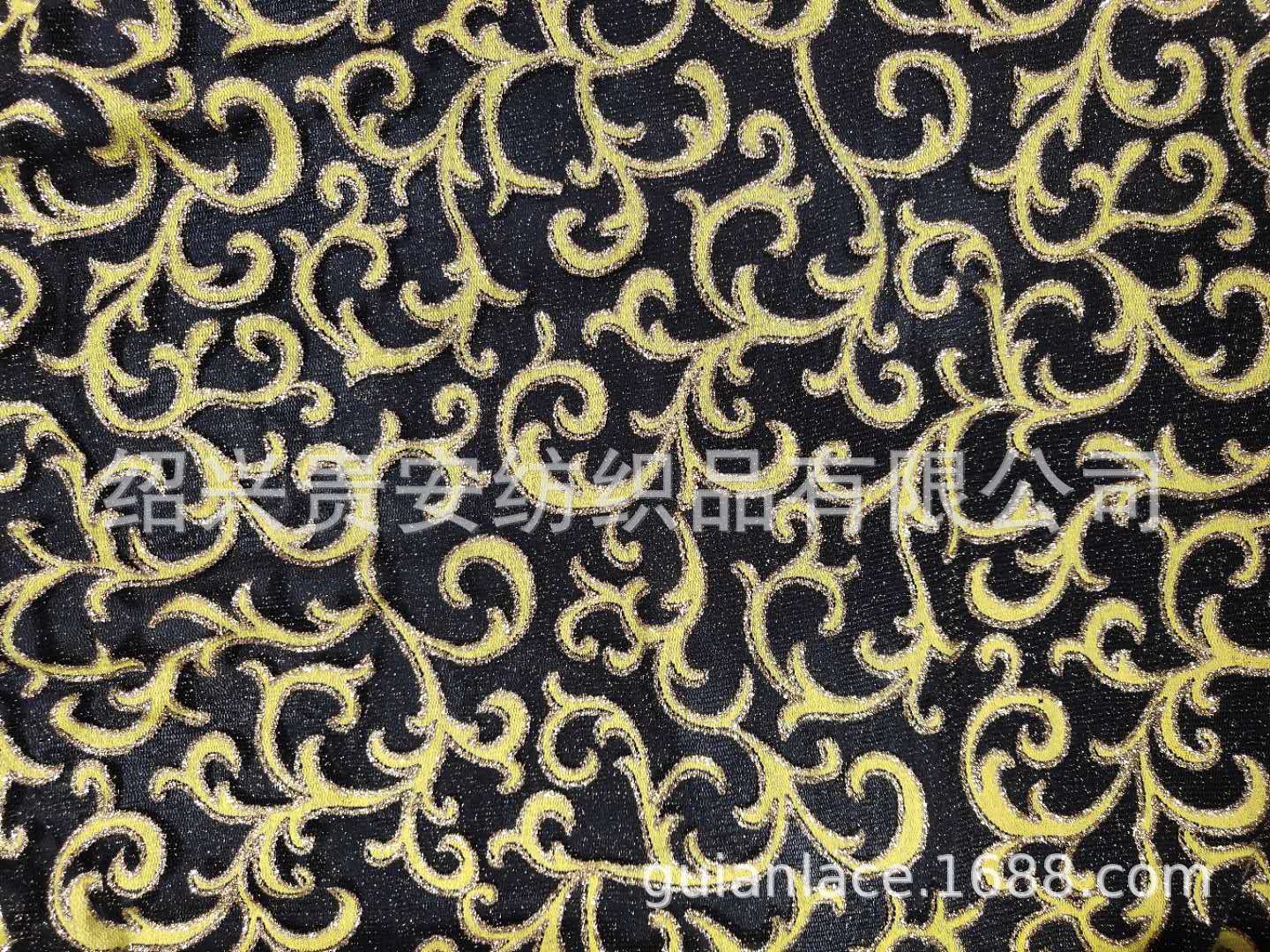 金葱网金线网烫金粉发泡黄色弯纹黑金色女装蕾丝花边面料网纱