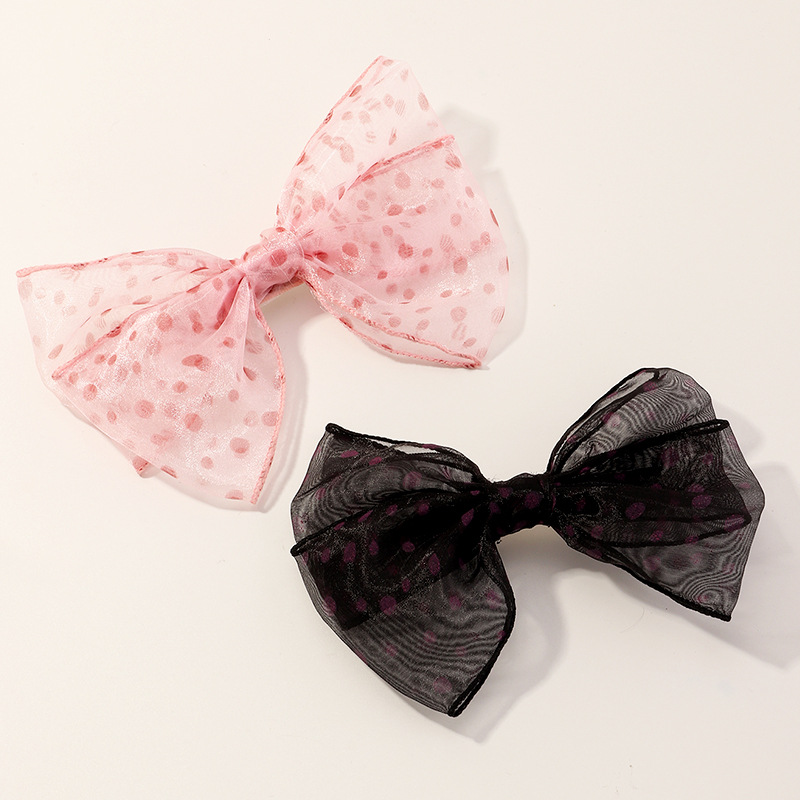 New Style Multicolor Spotted Mesh Ribbon Hairpin Bow All-match Style Hairpin Top Clip Wholesale display picture 8