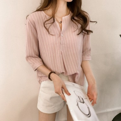 Summer shirt with a round collar