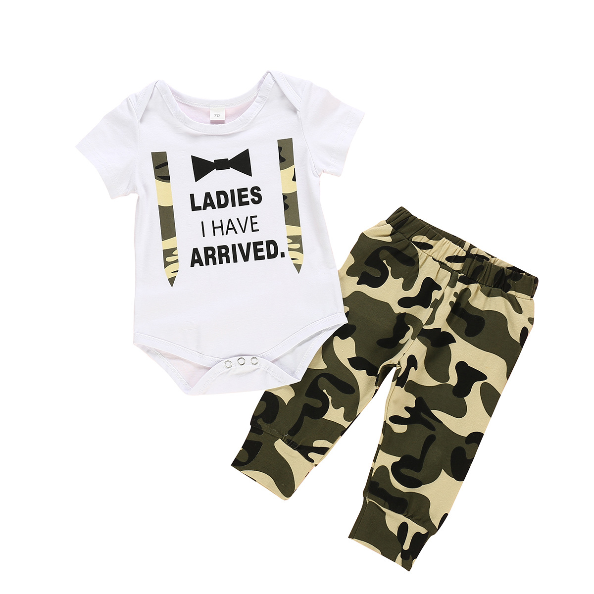 2020 Spring Children's Clothing Boys Letter Print Short-sleeved Shirt + Camouflage Trousers Two-piece Suit