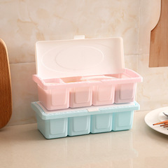 Creative Kitchen Spice Box Plastic Four-Grid with Spoon Condiment Box Sugar Flap Storage Box Bottle Salt Pot