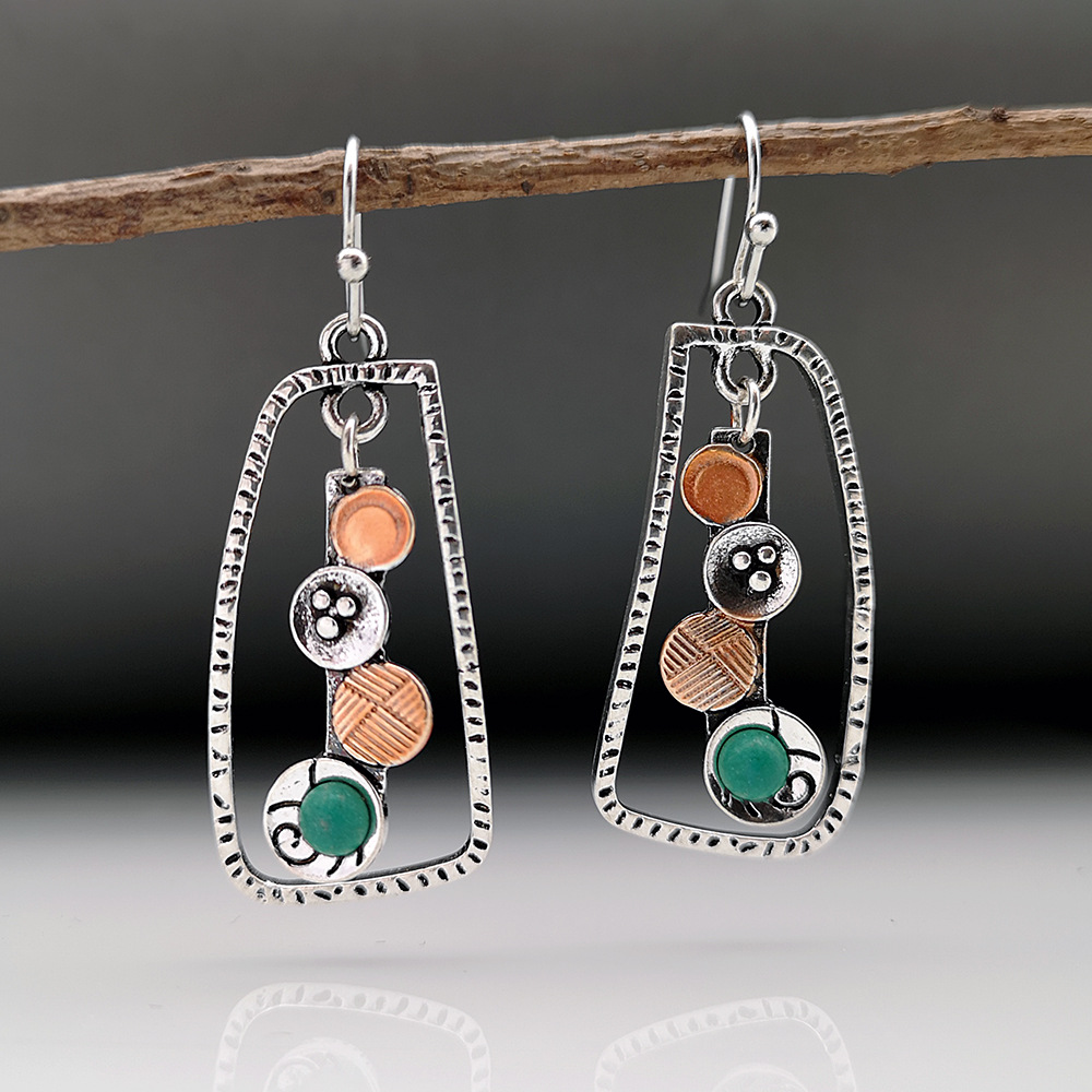 Retro Geometric Plating Metal Artificial Gemstones Earrings display picture 2