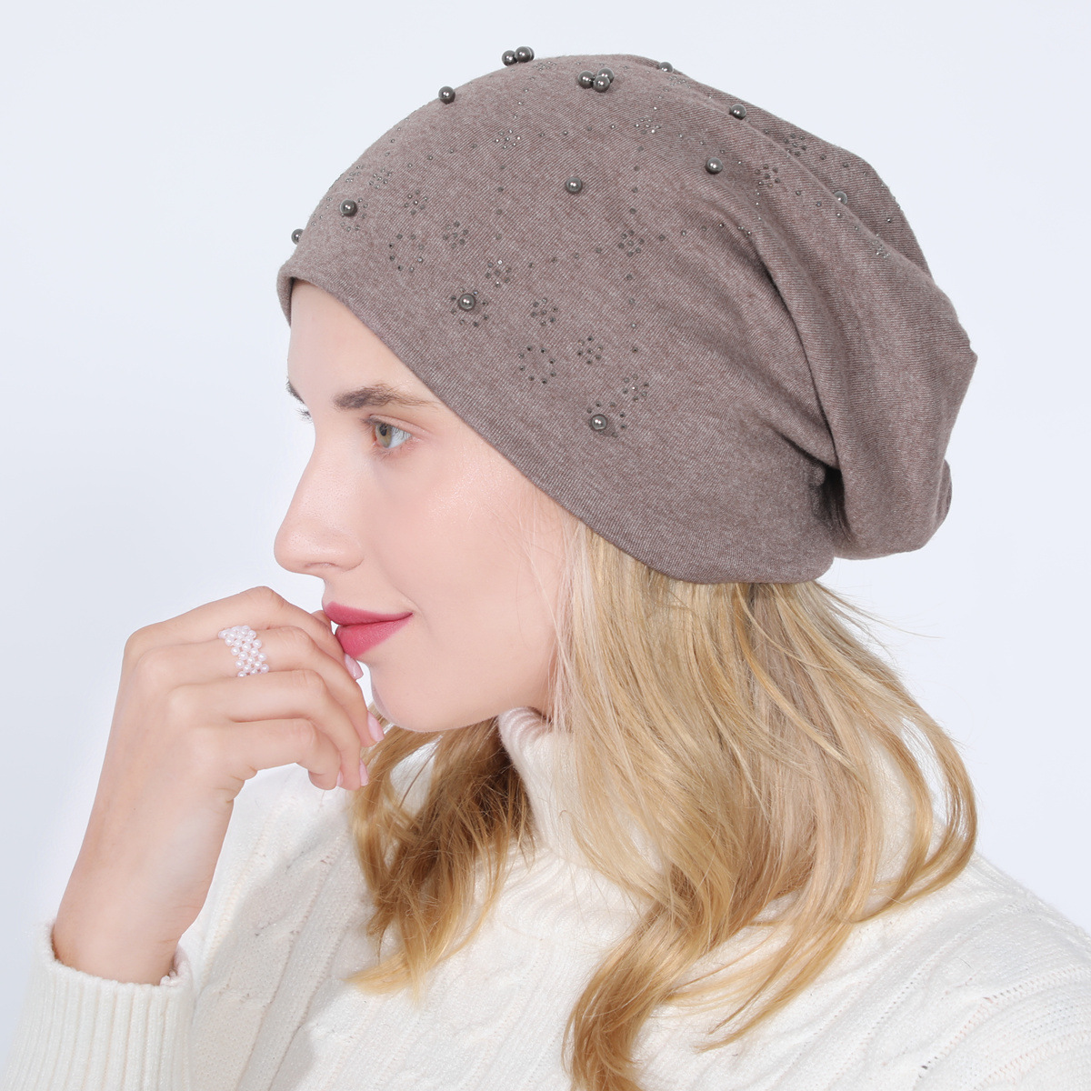 Pull à perles en coton Double couche pour femmes, ensemble de diamants chauds, à la mode, polyvalent, clair de lune chaud, nouvelle collection automne et hiver_voghion.com