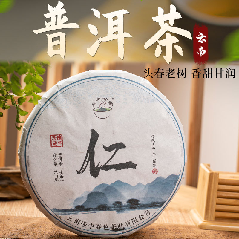 云南普洱茶七子饼生茶冰岛大树春茶老树陈年357克普洱晒青生茶饼