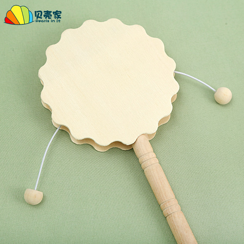 Wooden rattler small drum white blank children's DIY creative art graffiti painting hand-painted toys