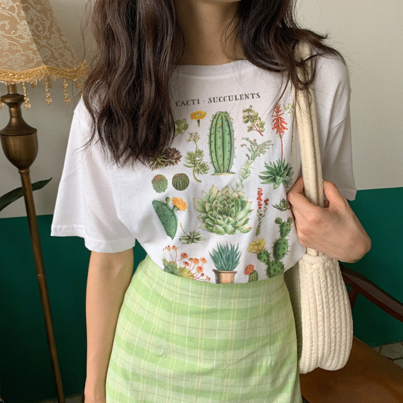 spring and summer new cactus letter printed t-shirt NSJS34601