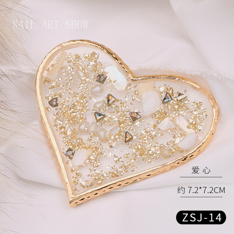 Nail ágata transparente resina borde dorado flor seca Shell lentejuelas mariposa Pentagram amor paleta placa herramienta de la joyería