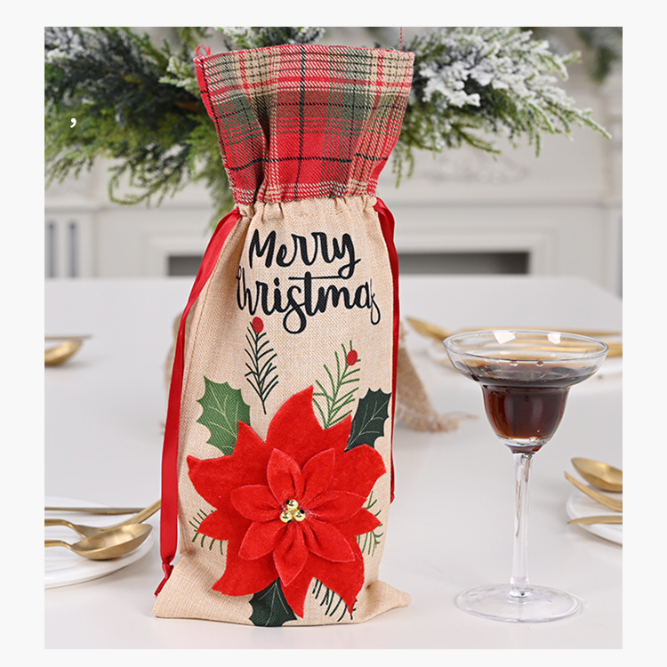 Christmas Ornaments Red Flower Linen Wine Bottle Bag display picture 4