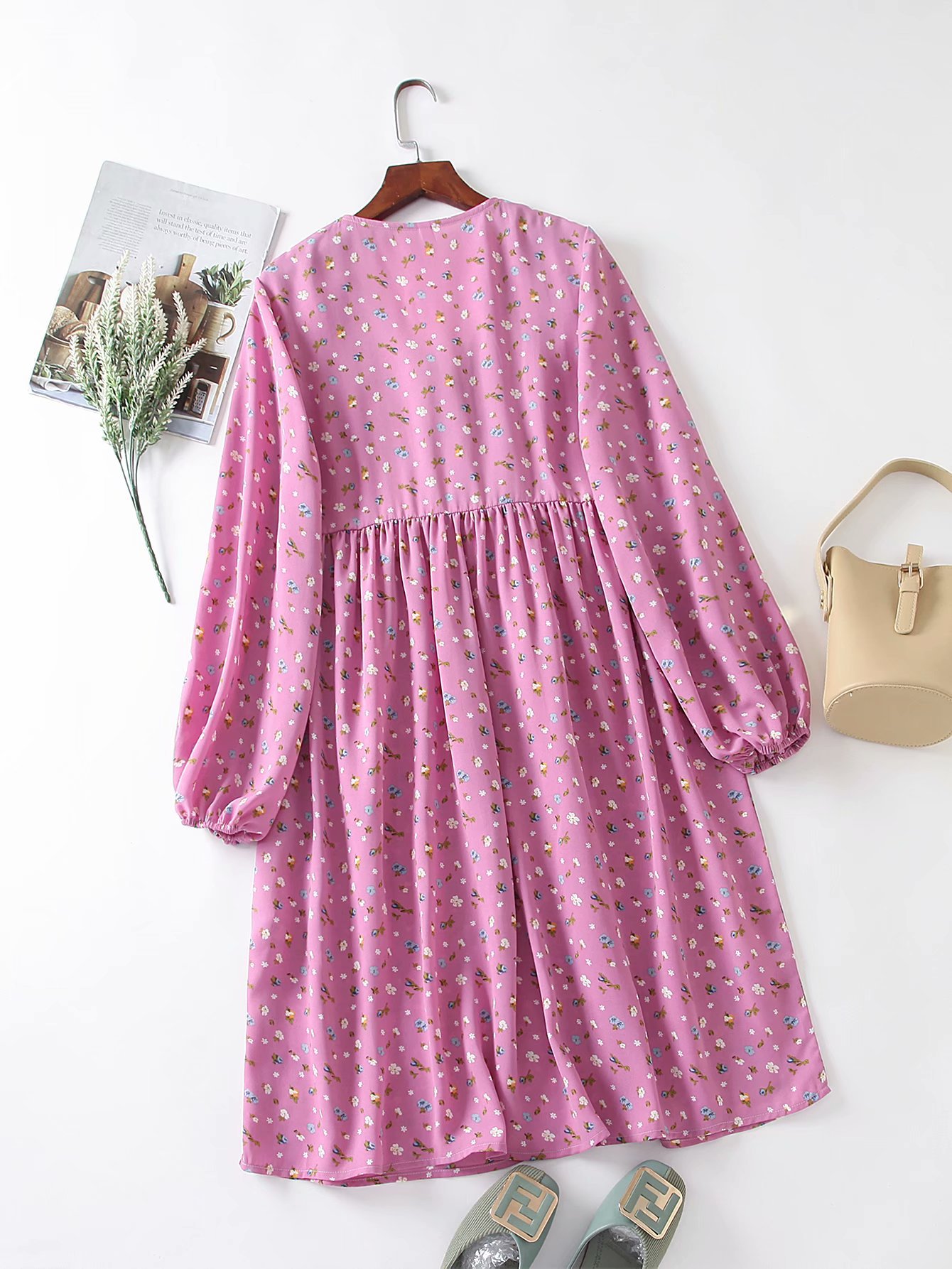 autumn and winter floral watermark navy collar dress NSAM6667