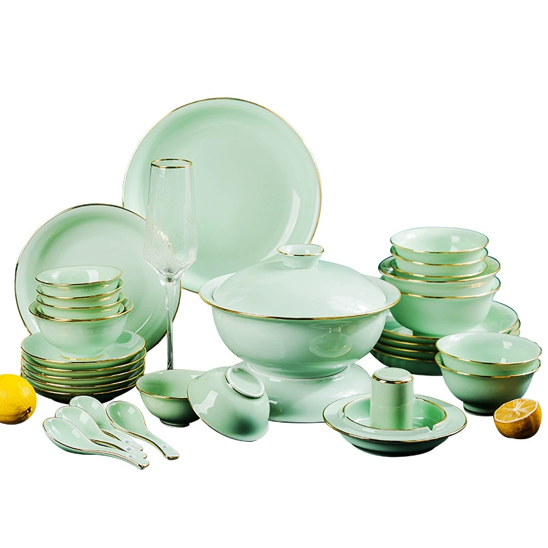 Набор посуды Jingdezhen локальная высокая температура голубая глазурь чашка тарелка полный набор комбинация подарка набор посуды из белого фарфора высокой чистоты