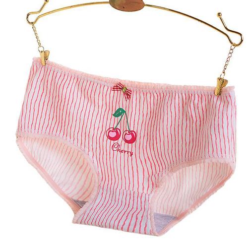 Fruit-themed Women's Underwear, Women's Pure Cotton Briefs, Mid-Rise, Student-Style, Cute Hip-Boosting Cartoon Designs for Young Girls