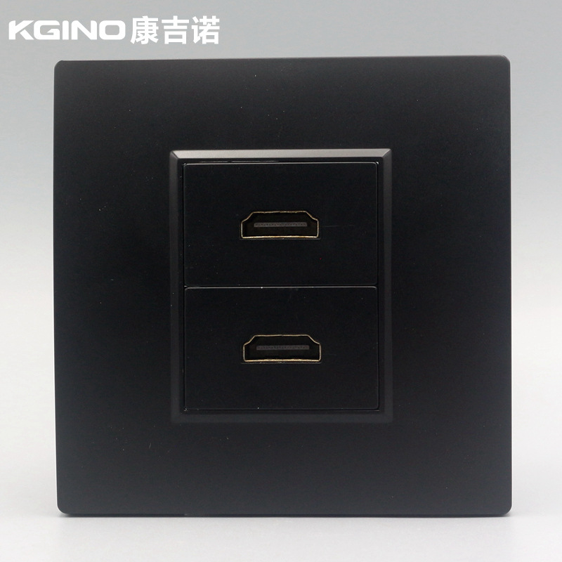 黑色86型网络2.0HDMI高清直头插座 二位HDMI母对母对接口直插面板