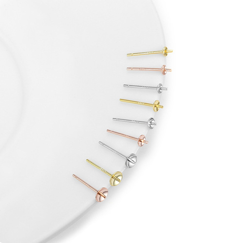S925 sterling silver ear stud accessories pearl holder half hole bead ear pin DIY bowl pin 3 4mm bead plate earrings manufacturer wholesale