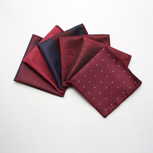 Factory direct supply of men's suit pocket square, wedding groomsmen, wedding host burgundy striped polka dot square towel