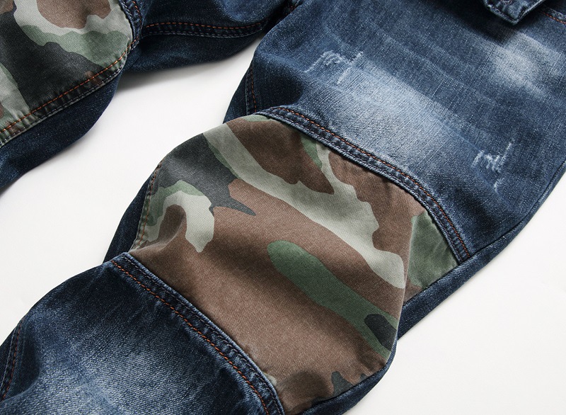 Men's Clothing Distressed Camouflage Patchwork Jeans American Style Trendy And Stylish Supply_viptrois.com