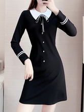一件代发大码女装秋季新款小个子娃娃领赫本小黑裙批发
