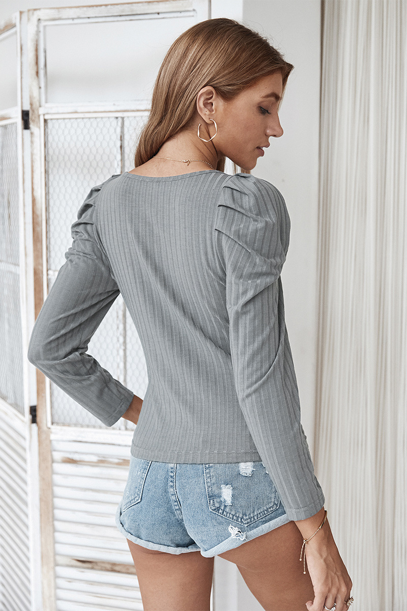 classic square neck long sleeves knitted T-shirt NSDY7670