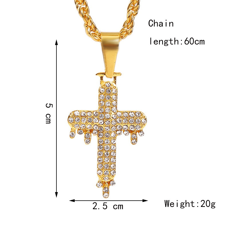 exaggerated hip hop cross necklace creative hip-hop rhinestone pendant jewelry wholesale nihaojewelr