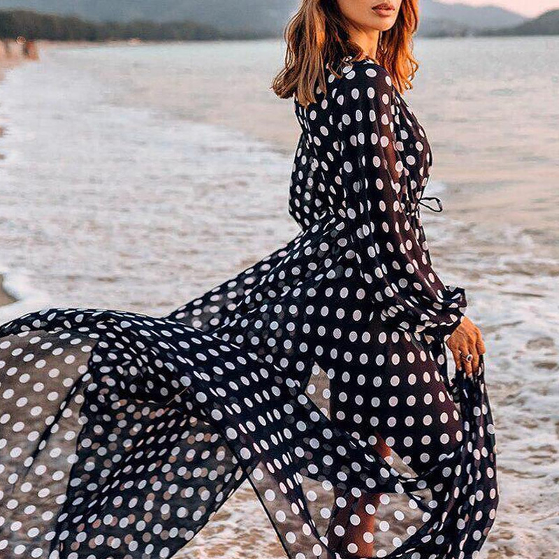 Loose Chiffon Polka Dots Cardigan Beach Cover-Up - Swimsuits - Uniqistic.com