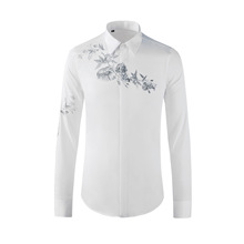 新款欧美风素描印花长袖男式衬衫高档时尚潮牌衬衣男装一件代发