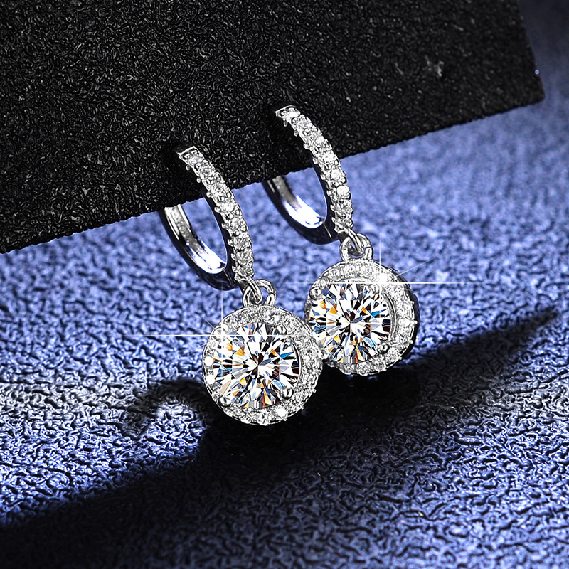 Round Pattern Women's Gender 1 Pair 925 Sterling Silver Moissanite Zircon Round Drop Earrings