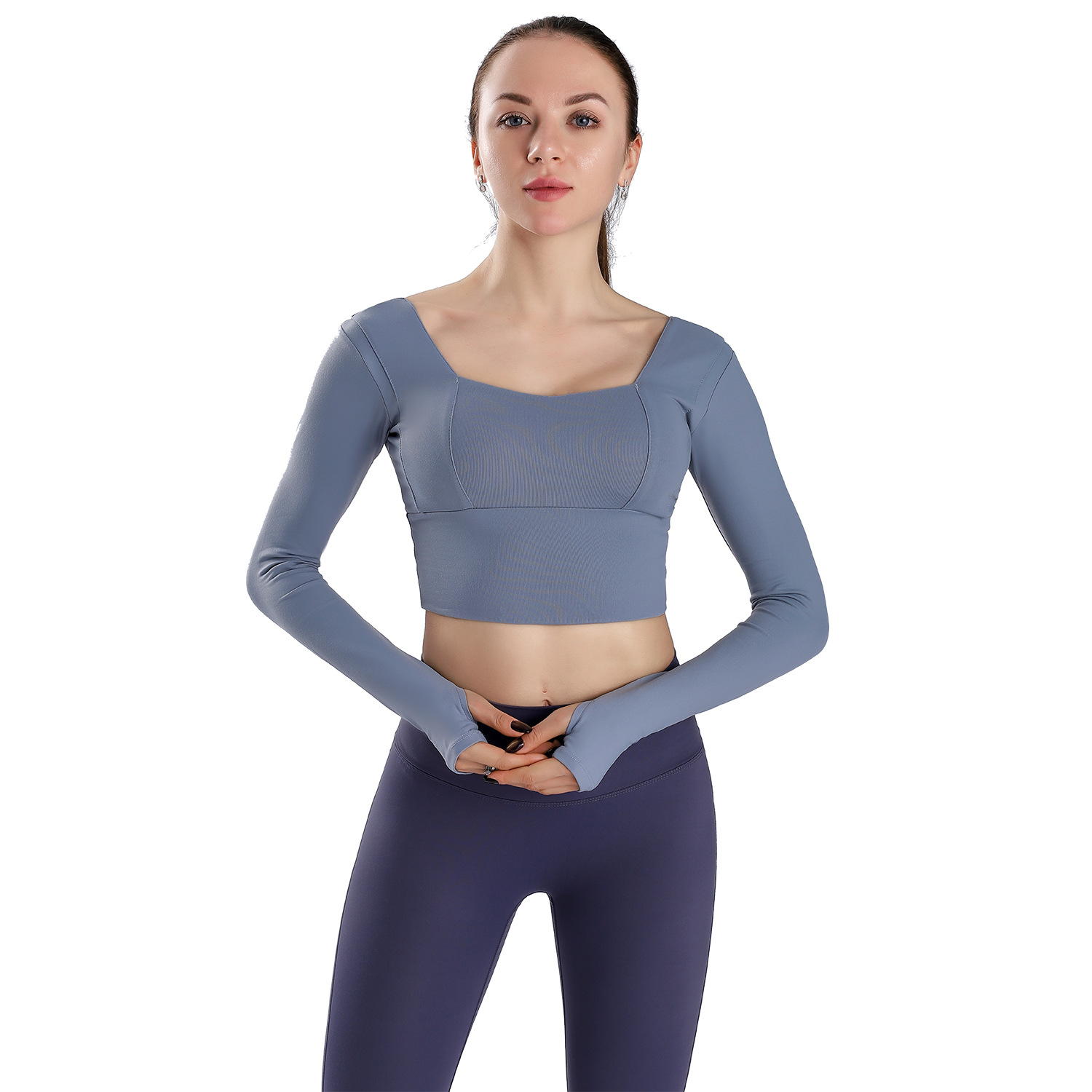 瑜伽上衣紧身显瘦弹力亚马逊秋冬速干瑜伽服长袖运动上衣健身服女