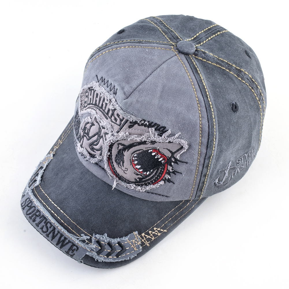 Washed Denim Baseball Cap Men's And Women's Trend Shark Personality Cap Spring And Autumn Shade Hat_voghion.com