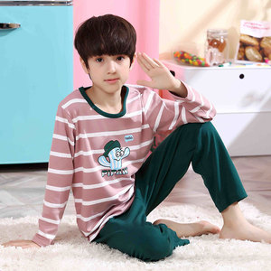 春秋冬初中学生少男睡衣男孩长袖纯棉12-13-15岁大童可爱青少年套
