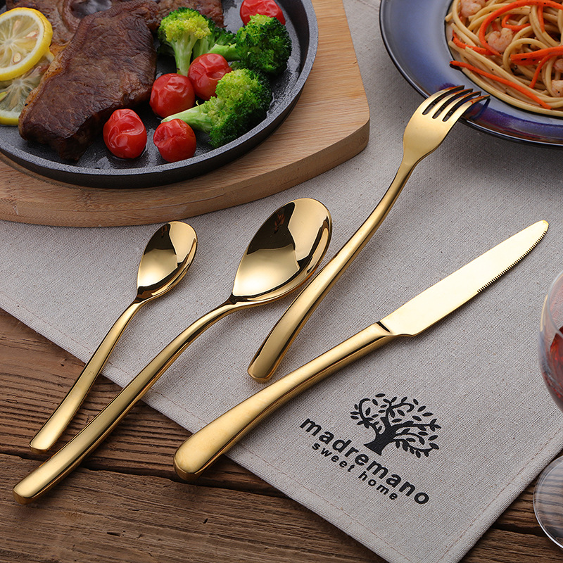 Moonlight golden western chopped cattle vegetable barrier cutting household French stainless steel knife fork spoon 3 piece set of meamon