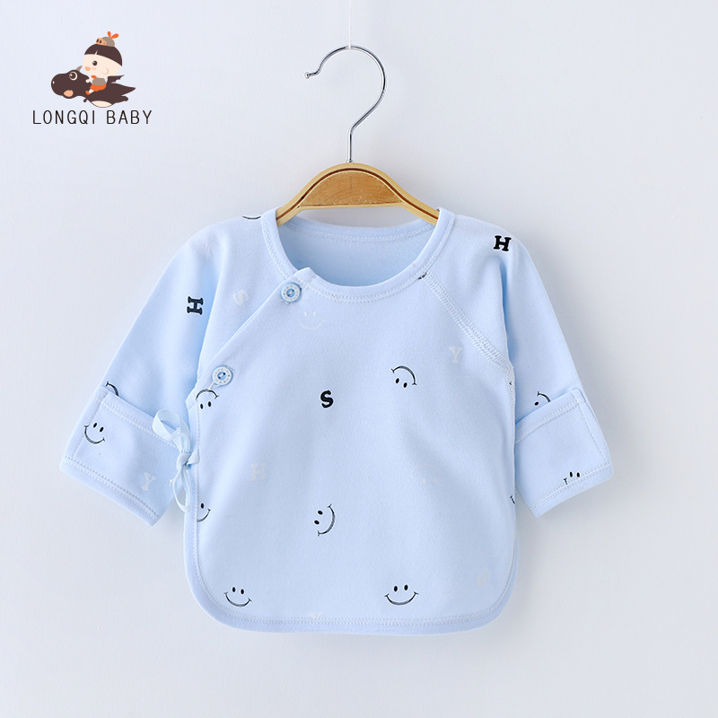 龙琦贝贝春秋夏季卡通笑脸纯棉带护手宝宝挖背半背衣 新生儿上衣|ru