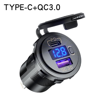 跨境新款12-24V改装车充PD+QC3.0汽摩船手机改装车载充电器带开关