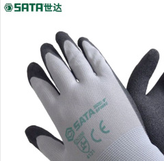 世達（SATA）勞保手套 耐磨塗膠防滑帶膠工作手套 雙層丁腈手套