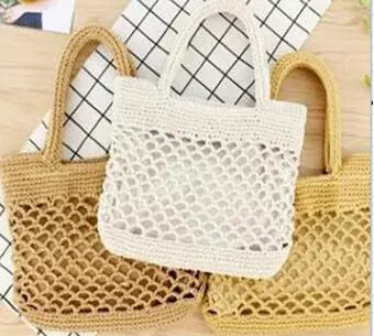 Chain, mesh bag, straw beach shopping bag for leisure one shoulder