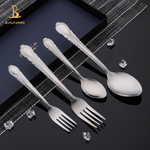 Manufacturer wholesale restaurant hotel stainless steel tableware student canteen soup spoon steak fork spoon phoenix tail fork spoon