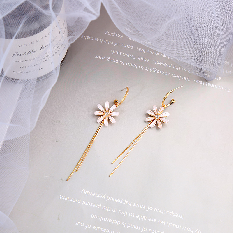 Tassel Wild Korean Long S925 Silver Needle Simple Flower Earrings For Women display picture 2