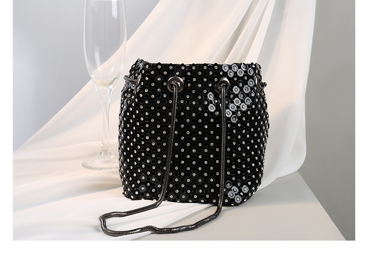 Black Gold Silver Rhinestone Polyester Solid Color Rhinestone Cylindrical Clutch Evening Bag display picture 4