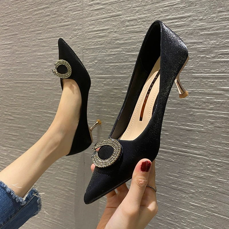 628-27 Рабочие женские туфли на высоком каблуке для подружек невесты, банкетные туфли на тонком каблуке со стразами в стиле знаменитостей
