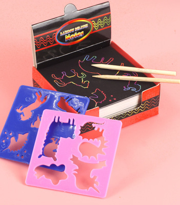 跨境專供盒裝刮畫紙100張帶竹筆炫彩刮刮畫diy兒童幼兒園塗鴉繪畫