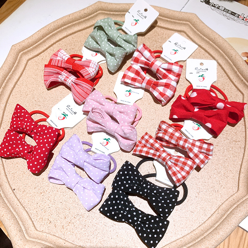 Korean  Sweet Plaid Bow Knot Hair Rope Set display picture 13