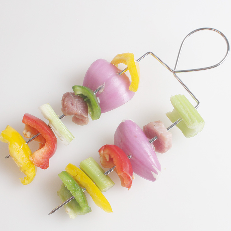 Directo de fábrica barbacoa tenedor Acero inoxidable grado alimenticio barbacoa palo en forma de U barbacoa aguja de picnic al aire libre doble aguja barbacoa tenedor