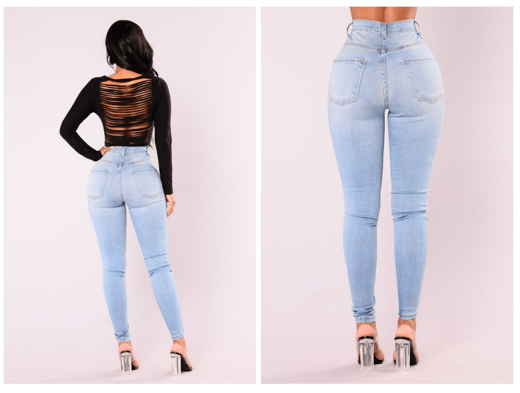 Stretch slim high waist pocket Jeans NSQDH127063