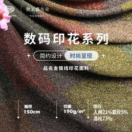 外单款 金银线数码印花 涤棉提花面料 春夏时装连衣裙 亮丝面料
