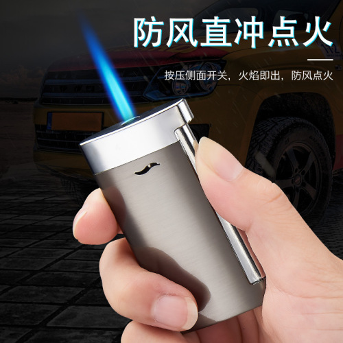 Net celebrity direct windproof lighter blue flame metal inflatable lighter gas personalized creative manufacturer wholesale