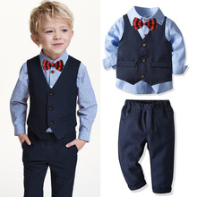 男童禮服套裝正裝寶寶紳士馬甲長褲條紋襯衣開衫英倫紳士四件套裝