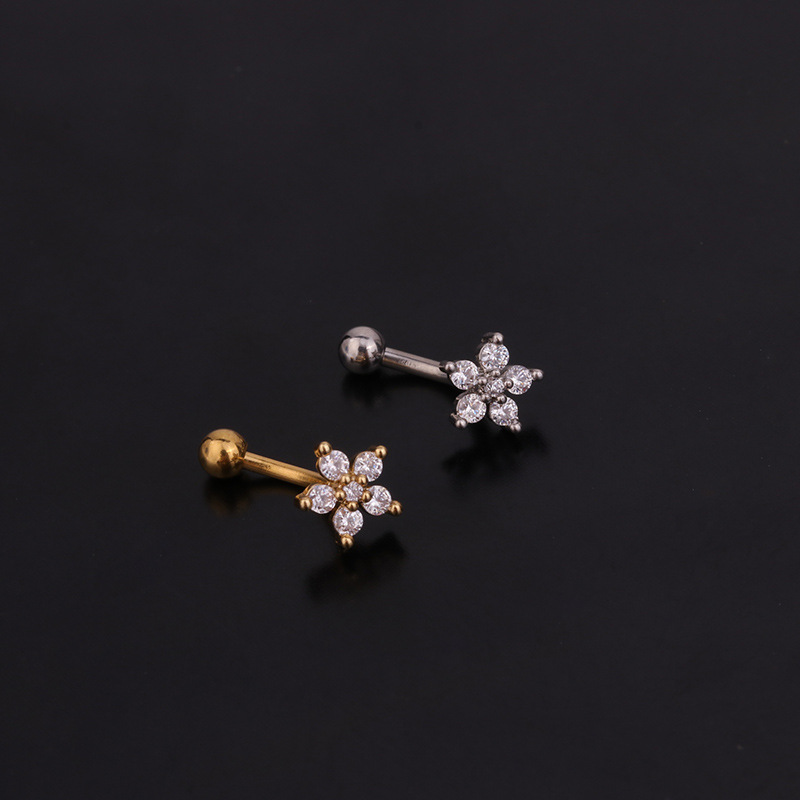 Ear Cartilage Rings & Studs Lady Flower 316 Stainless Steel  Copper Inlaid Zircon display picture 15