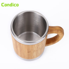 雙層304不鏽鋼天然竹殼保溫杯手柄咖啡杯馬克杯刻字批發竹子水杯