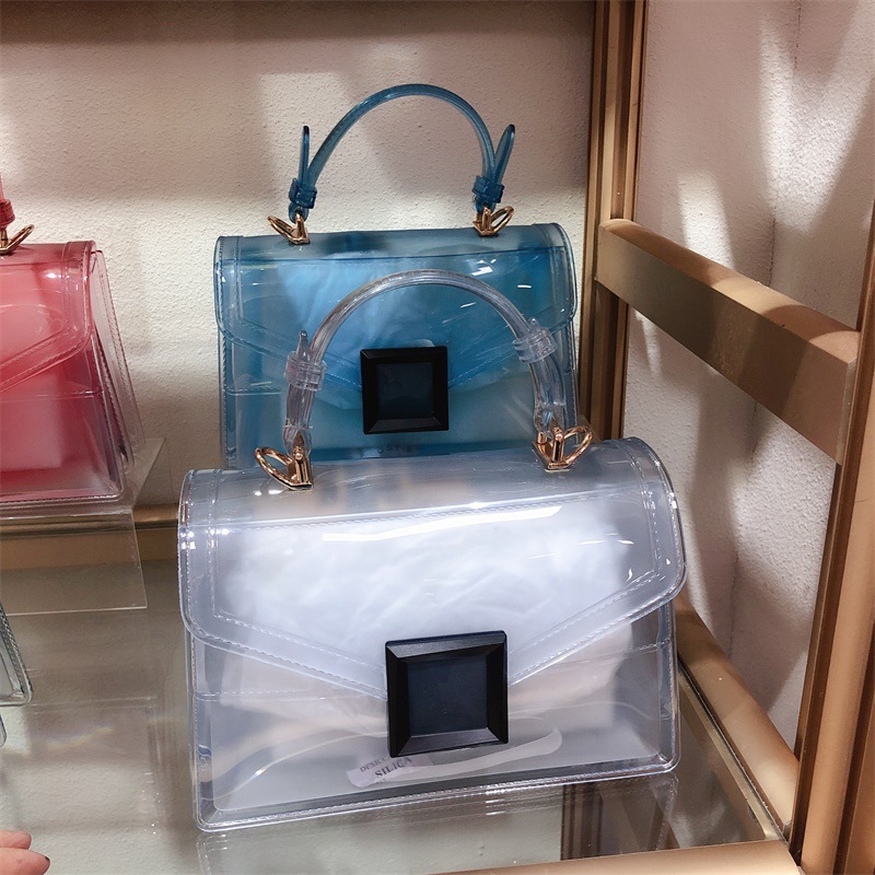Clearance jelly bag, transparent pvc women's bag, gradient color small square bag, handbag, single-shoulder crossbody women's bag in stock undefined