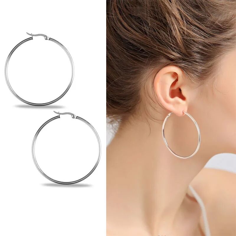 1 Pair Lady Round Plating Stainless Steel Earrings display picture 4
